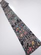 Photo5: 4B09z60  Japanese Kimono Silk  FABRIC Flowers Black 82.7x7.1 (5)