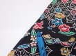 Photo6: 4B09z60  Japanese Kimono Silk  FABRIC Flowers Black 82.7x7.1 (6)