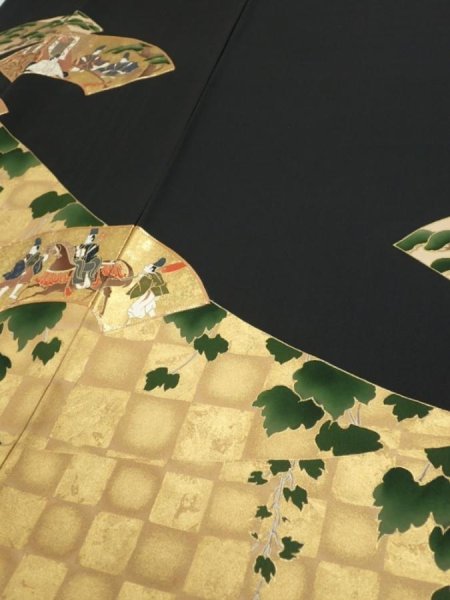 Photo3: 2U01z270  Japanese Kimono Silk  FABRIC Heian noble Black 62.2x29.5 (3)