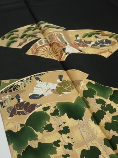 Photo4: 2U01z270  Japanese Kimono Silk  FABRIC Heian noble Black 62.2x29.5 (4)