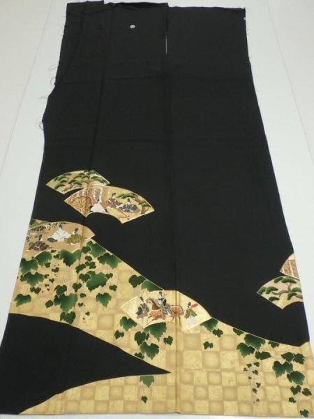Photo6: 2U01z270  Japanese Kimono Silk  FABRIC Heian noble Black 62.2x29.5 (6)