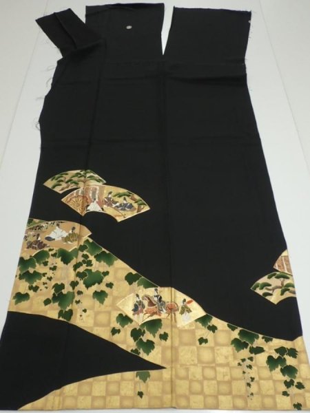Photo7: 2U01z270  Japanese Kimono Silk  FABRIC Heian noble Black 62.2x29.5 (7)
