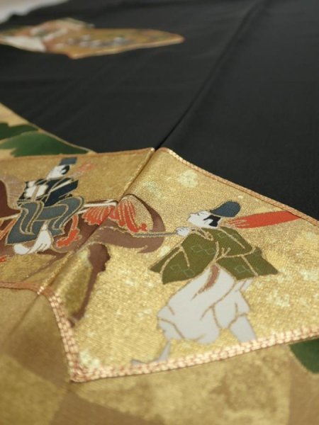 Photo8: 2U01z270  Japanese Kimono Silk  FABRIC Heian noble Black 62.2x29.5 (8)