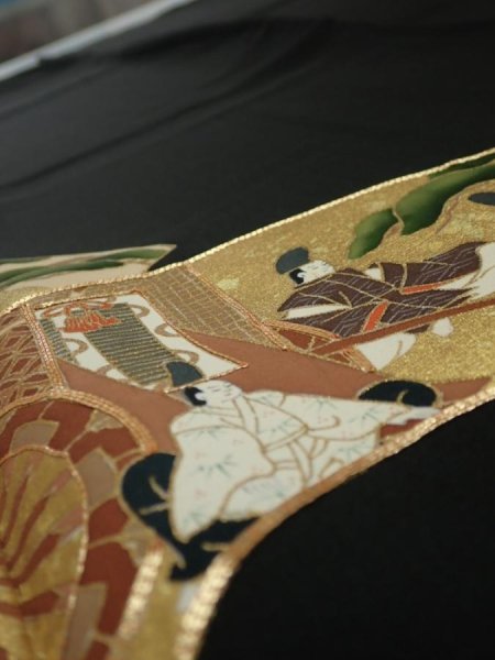 Photo9: 2U01z270  Japanese Kimono Silk  FABRIC Heian noble Black 62.2x29.5 (9)