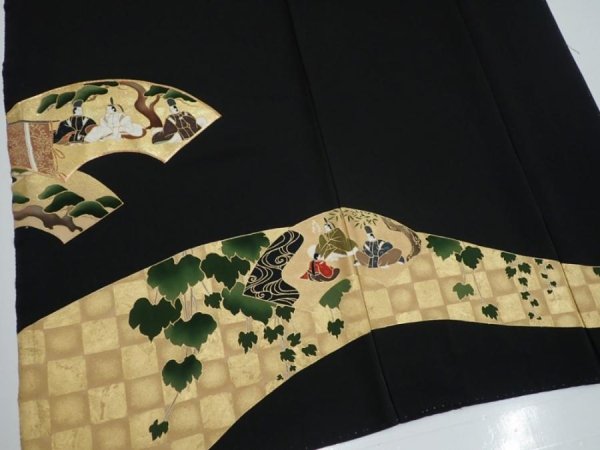 Photo2: 2U02z270  Japanese Kimono Silk  FABRIC Heian noble Black 59.1x28.7 (2)