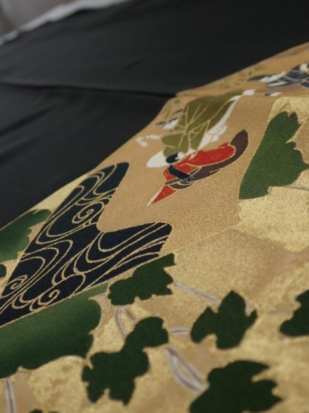 Photo3: 2U02z270  Japanese Kimono Silk  FABRIC Heian noble Black 59.1x28.7 (3)