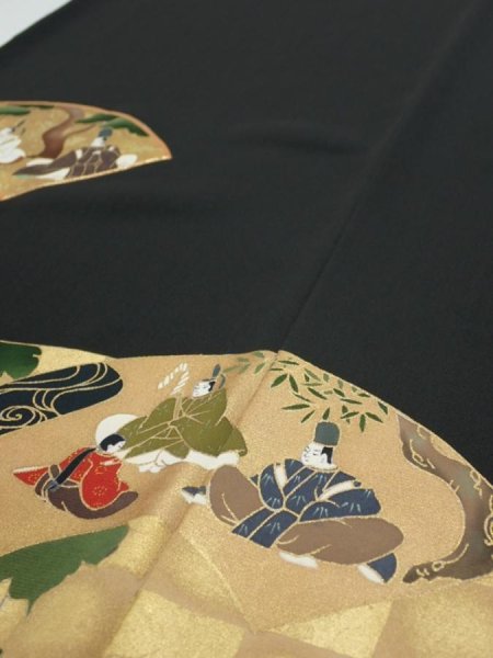 Photo4: 2U02z270  Japanese Kimono Silk  FABRIC Heian noble Black 59.1x28.7 (4)
