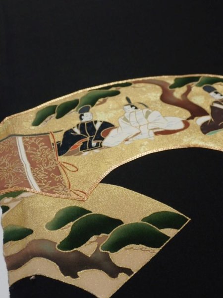 Photo5: 2U02z270  Japanese Kimono Silk  FABRIC Heian noble Black 59.1x28.7 (5)
