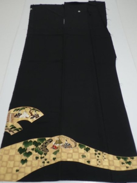 Photo7: 2U02z270  Japanese Kimono Silk  FABRIC Heian noble Black 59.1x28.7 (7)