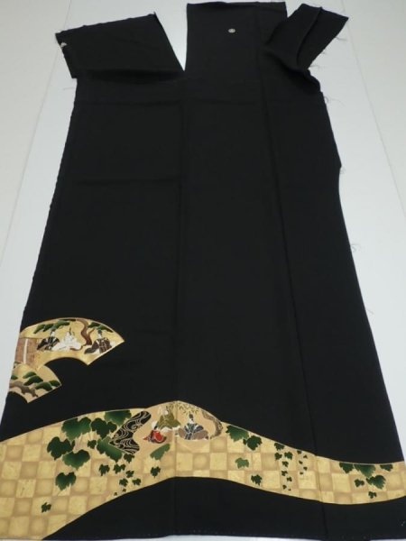 Photo8: 2U02z270  Japanese Kimono Silk  FABRIC Heian noble Black 59.1x28.7 (8)