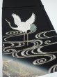 Photo2: 2U07z100  Japanese Kimono Silk  FABRIC Crane Black 67.7x14.8 (2)