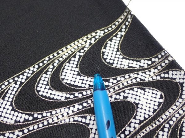 Photo6: 2U08z100  Japanese Kimono Silk  FABRIC Pine needle Black 67.7x15.0 (6)