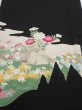 Photo1: 2U10z110  Japanese Kimono Silk  FABRIC Flowers Black 69.3x14.6 (1)