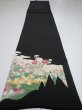 Photo6: 2U10z110  Japanese Kimono Silk  FABRIC Flowers Black 69.3x14.6 (6)