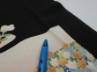Photo7: 2U10z110  Japanese Kimono Silk  FABRIC Flowers Black 69.3x14.6 (7)