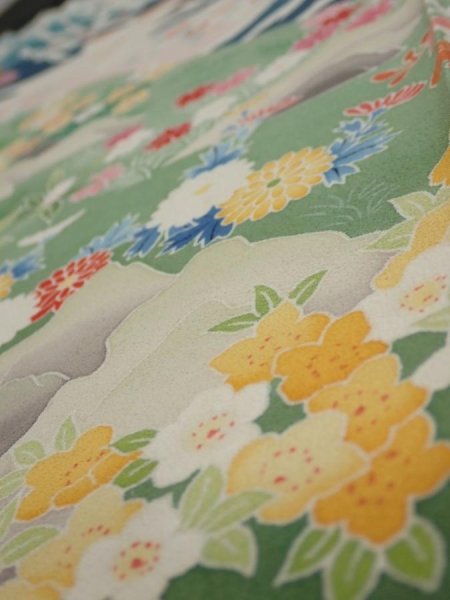 Photo3: 2T05z150  Japanese Kimono Silk  FABRIC  Black 57.5x18.5 (3)