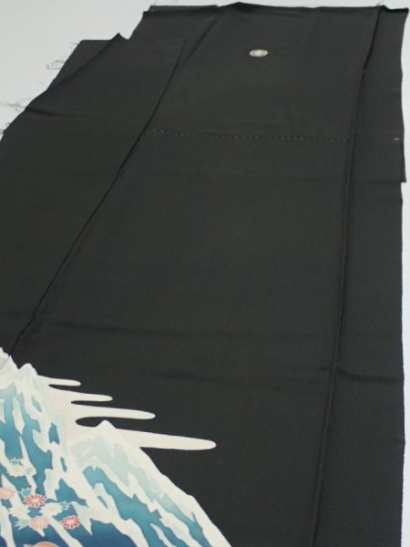Photo5: 2T05z150  Japanese Kimono Silk  FABRIC  Black 57.5x18.5 (5)