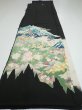 Photo6: 2T05z150  Japanese Kimono Silk  FABRIC  Black 57.5x18.5 (6)