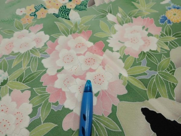 Photo7: 2T05z150  Japanese Kimono Silk  FABRIC  Black 57.5x18.5 (7)