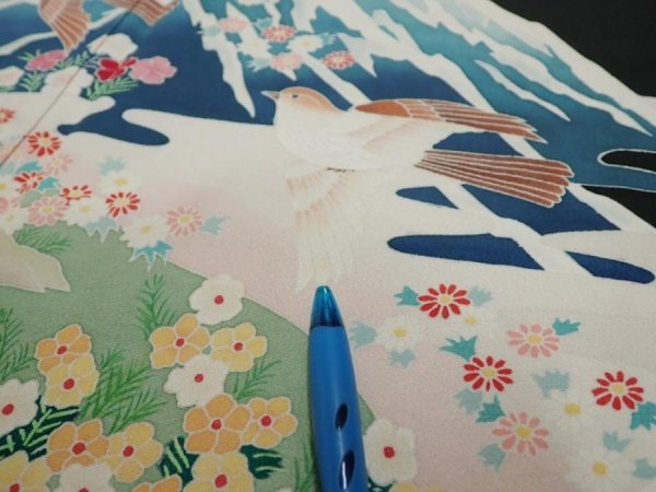 Photo8: 2T05z150  Japanese Kimono Silk  FABRIC  Black 57.5x18.5 (8)