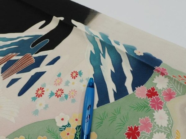 Photo9: 2T05z150  Japanese Kimono Silk  FABRIC  Black 57.5x18.5 (9)