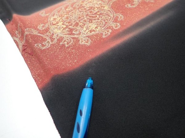 Photo8: 2T07z110  Japanese Kimono Silk  FABRIC  Black 71.7x14.6 (8)