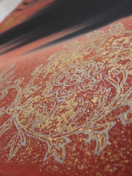 Photo3: 2T08z110  Japanese Kimono Silk  FABRIC  Black 70.9x14.6 (3)