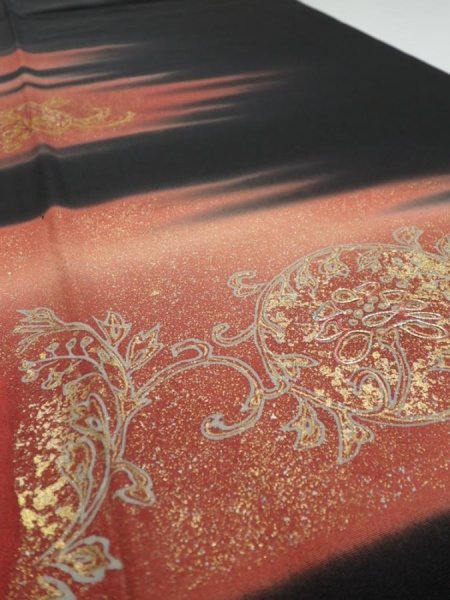 Photo4: 2T08z110  Japanese Kimono Silk  FABRIC  Black 70.9x14.6 (4)