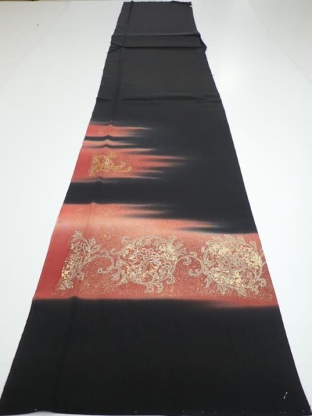 Photo6: 2T08z110  Japanese Kimono Silk  FABRIC  Black 70.9x14.6 (6)