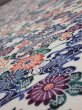 Photo4: 4B04z100  Japanese Kimono Silk  FABRIC Flowers Smoky white 63.8x14.6 (4)