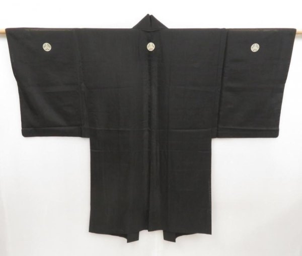 Photo1: 5106T01z240 Vintage Japanese Kimono Silk Men's See through HAORI Black (1)