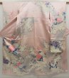 Photo1: 5106T08z1110 Vintage Japanese Kimono Silk FURISODE Flower cart Pink (1)
