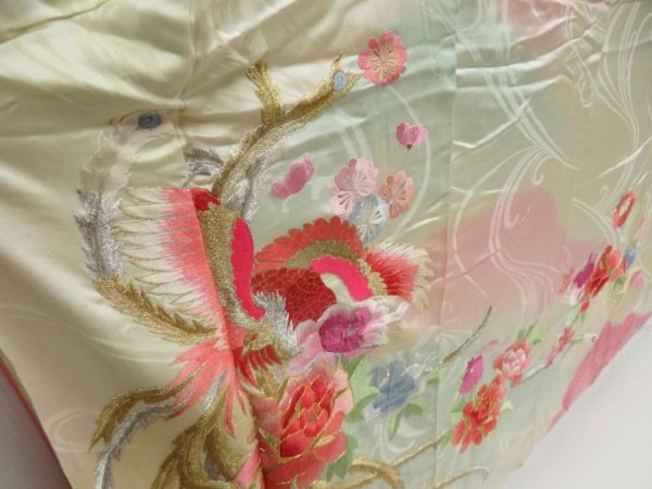 Photo3: 5106T09z1210 Vintage Japanese Kimono Silk FURISODE Phoenix Off-white (3)