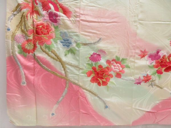 Photo6: 5106T09z1210 Vintage Japanese Kimono Silk FURISODE Phoenix Off-white (6)