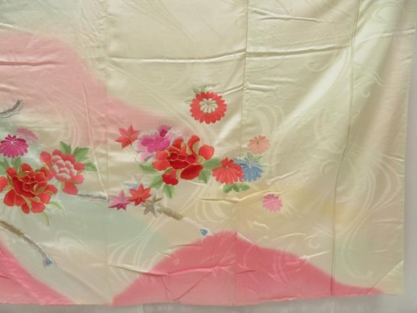 Photo7: 5106T09z1210 Vintage Japanese Kimono Silk FURISODE Phoenix Off-white (7)