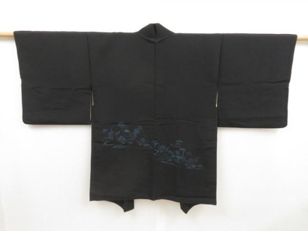 Photo1: 5106T10z540 Vintage Japanese Kimono Silk HAORI Pine Black (1)