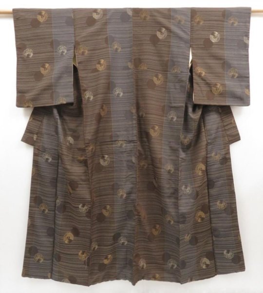 Photo1: 5106T11z640 Vintage Japanese Kimono Silk KOMON  Dark brown (1)