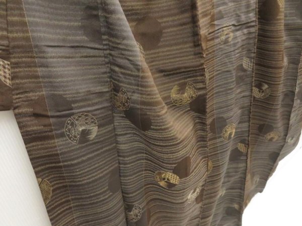 Photo3: 5106T11z640 Vintage Japanese Kimono Silk KOMON  Dark brown (3)