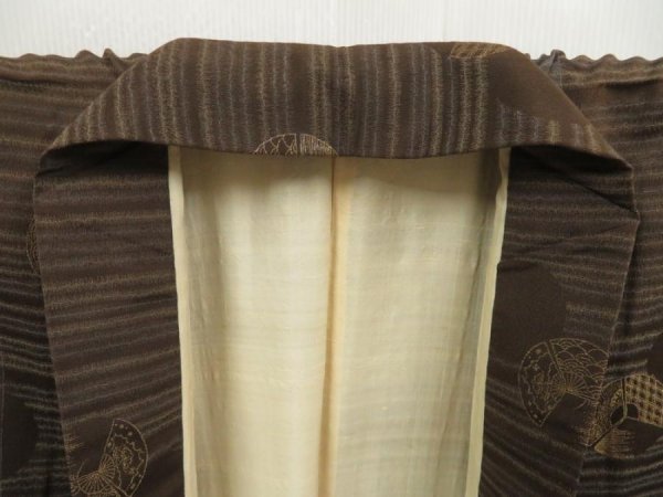 Photo7: 5106T11z640 Vintage Japanese Kimono Silk KOMON  Dark brown (7)