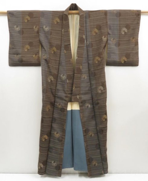 Photo8: 5106T11z640 Vintage Japanese Kimono Silk KOMON  Dark brown (8)