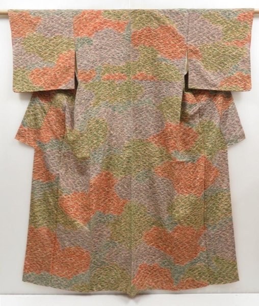 Photo1: 5106T12z920 Vintage Japanese Kimono Silk KOMON Shibakusa Dark orange (1)