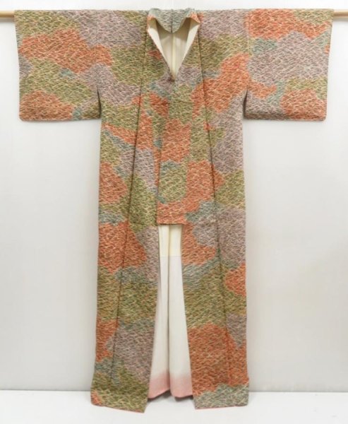 Photo8: 5106T12z920 Vintage Japanese Kimono Silk KOMON Shibakusa Dark orange (8)