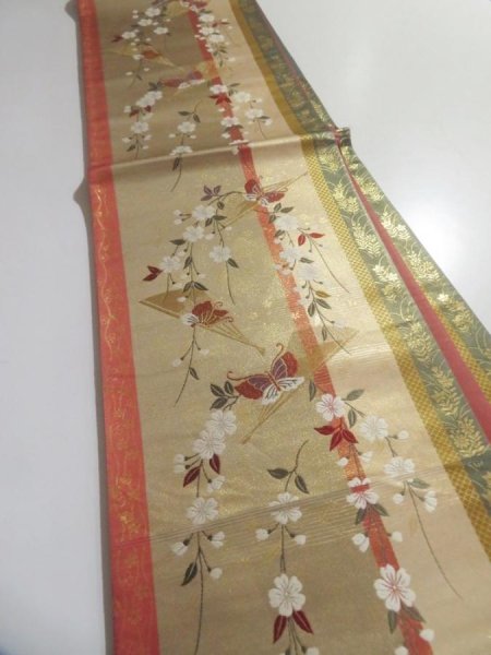 Photo3: 5115Y05z800  Japanese Kimono Silk FUKURO OBI Sakura  170.1x12.2 (3)