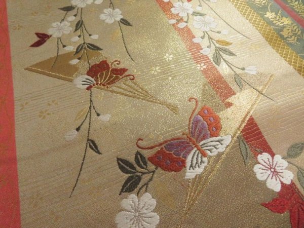 Photo4: 5115Y05z800  Japanese Kimono Silk FUKURO OBI Sakura  170.1x12.2 (4)
