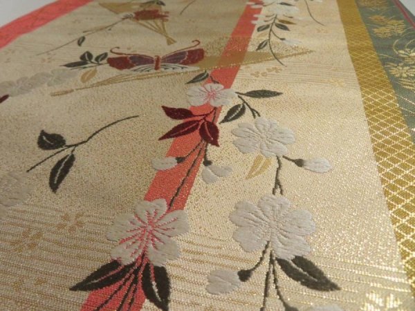 Photo5: 5115Y05z800  Japanese Kimono Silk FUKURO OBI Sakura  170.1x12.2 (5)