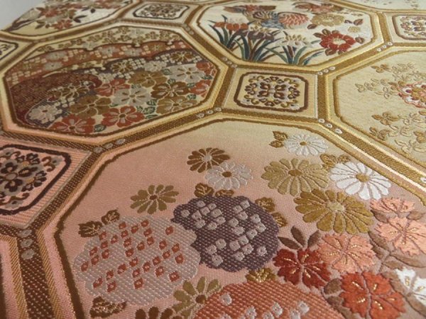 Photo5: 5115Y06z680  Japanese Kimono Silk FUKURO OBI Flowers  165.4x12.2 (5)