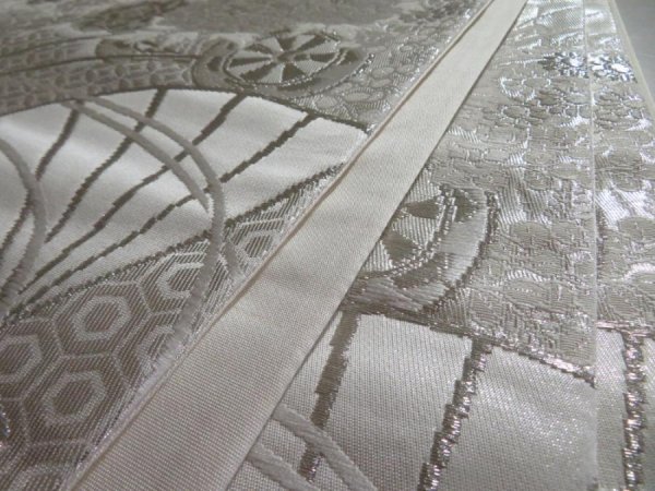 Photo2: 5115Y10z1000  Japanese Kimono Silk FUKURO OBI Folding fan Silver 173.2x12.2 (2)