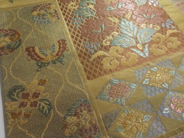 Photo4: 5115Y01z710  Japanese Kimono Silk FUKURO OBI Flowers Light brown 168.5x12.0 (4)