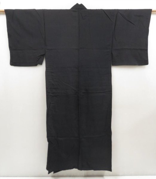 Photo1: 5107T01z440 Vintage Japanese Kimono Silk See through Men's Black (1)