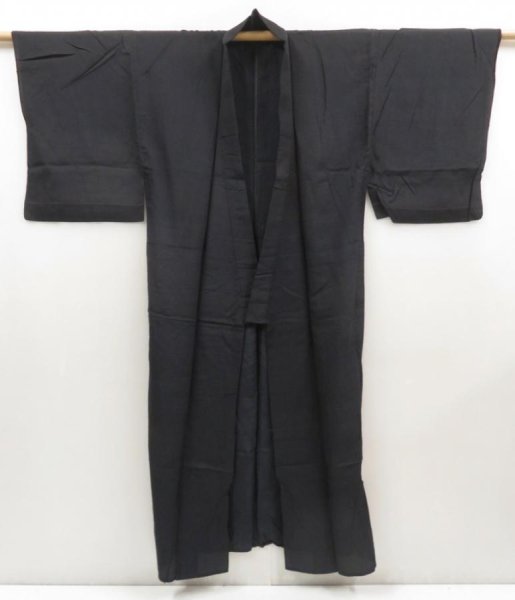 Photo8: 5107T01z440 Vintage Japanese Kimono Silk See through Men's Black (8)